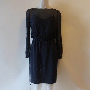 Kay Unger Navy Sheer Sleeve Dress
